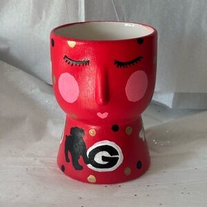 Unique Hand Painted UGA Georgia Bulldogs Face Ceramic Planter Vase